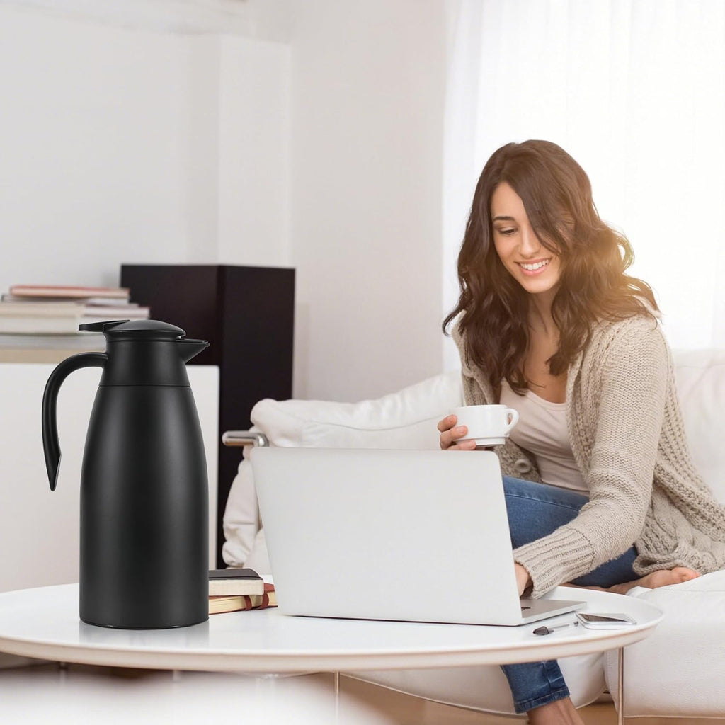 Thermal Coffee Carafe, Updated Insulated Stainless Steel Coffee Carafes for Keeping Hot Coffee & Water Hot Beverage-12Hours, Double Walled Vacuum Coffee Carafe (black)
