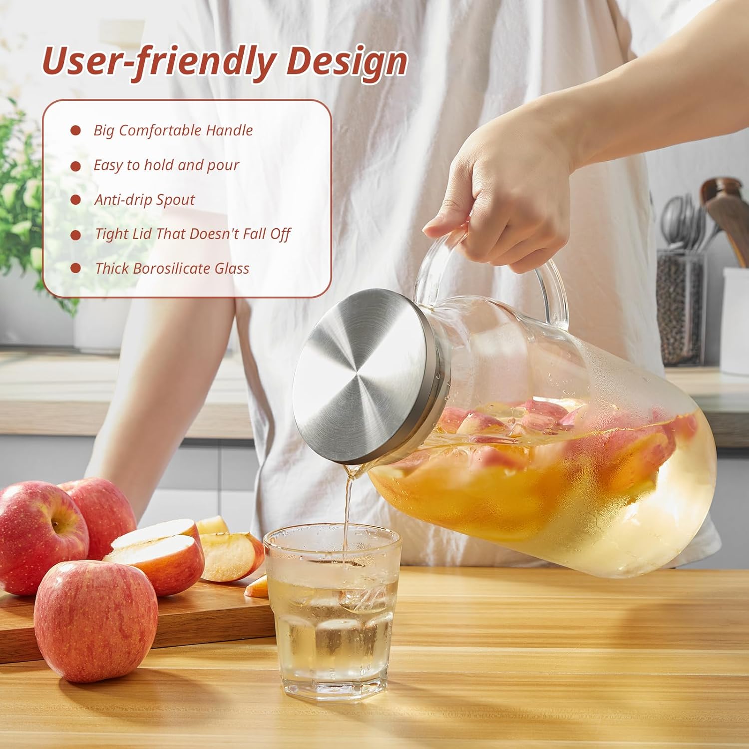 1 Gallon Glass Pitcher with Lid and Spout, Glass Water Carafe for Hot/Cold Water, Large Jug for Iced Tea, Coffee, Juice and Homemade Beverage