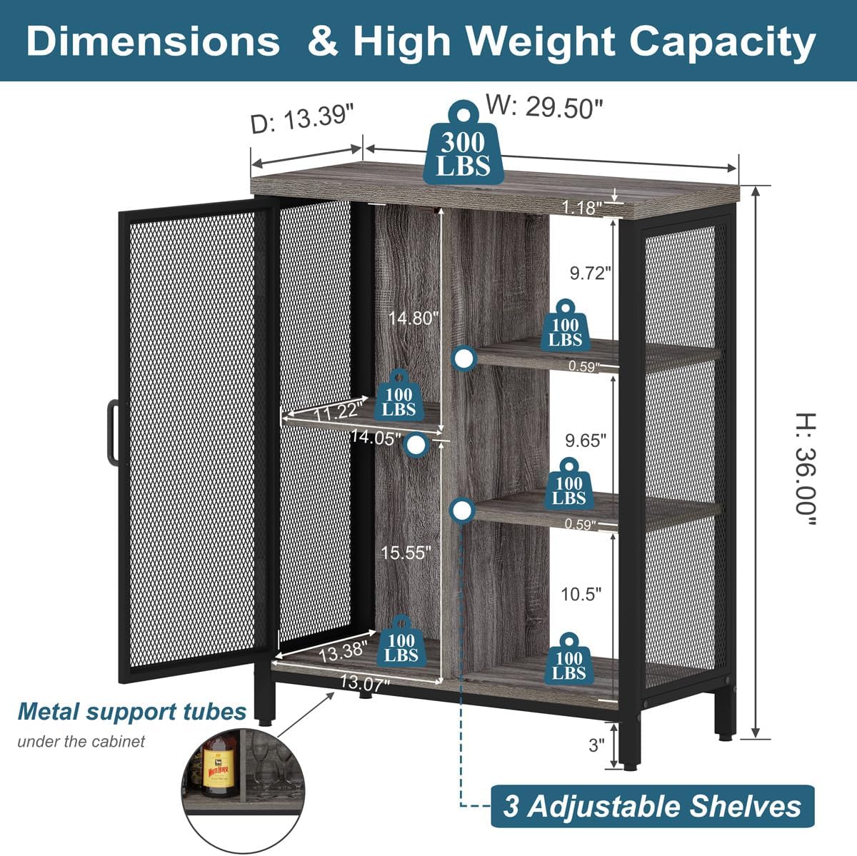 BON AUGURE Liquor Cabinet Bar for Home, Farmhouse Coffee Storage Cabinet for Kitchen, Small Wood Sideboard Buffet Station Cabinets with Door (Dark Grey Oak, 36")