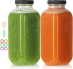 32 oz Glass Juice Bottles with Lids 2 Pack,Reusable Glass Drink Bottles,1000ml Water Drinking Jars for Milk,Juicing,Kombucha,Ginger,Beverage Glassware,Juice Drinking Jars