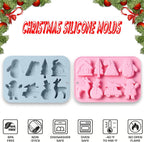 2 Pack Christmas Silicone Chocolate Molds, 3D Snowman Elk Xmas Tree Penguin Santa Claus Snowmobile Christmas Hat House Shape Candy Baking Molds for DIY Handmade Soap Mini Cakes Jello Fondant