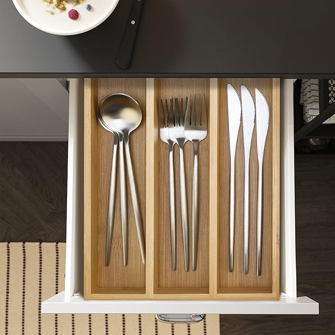 Small Silverware Drawer Organizer Kitchen Utensils Trays For Drawer Bamboo Cutlery Tray Skinny Flatware Organizer Narrow Spoon Fork Cutlery Holder Drawer Flatware Trays Slim Silverware Organizers