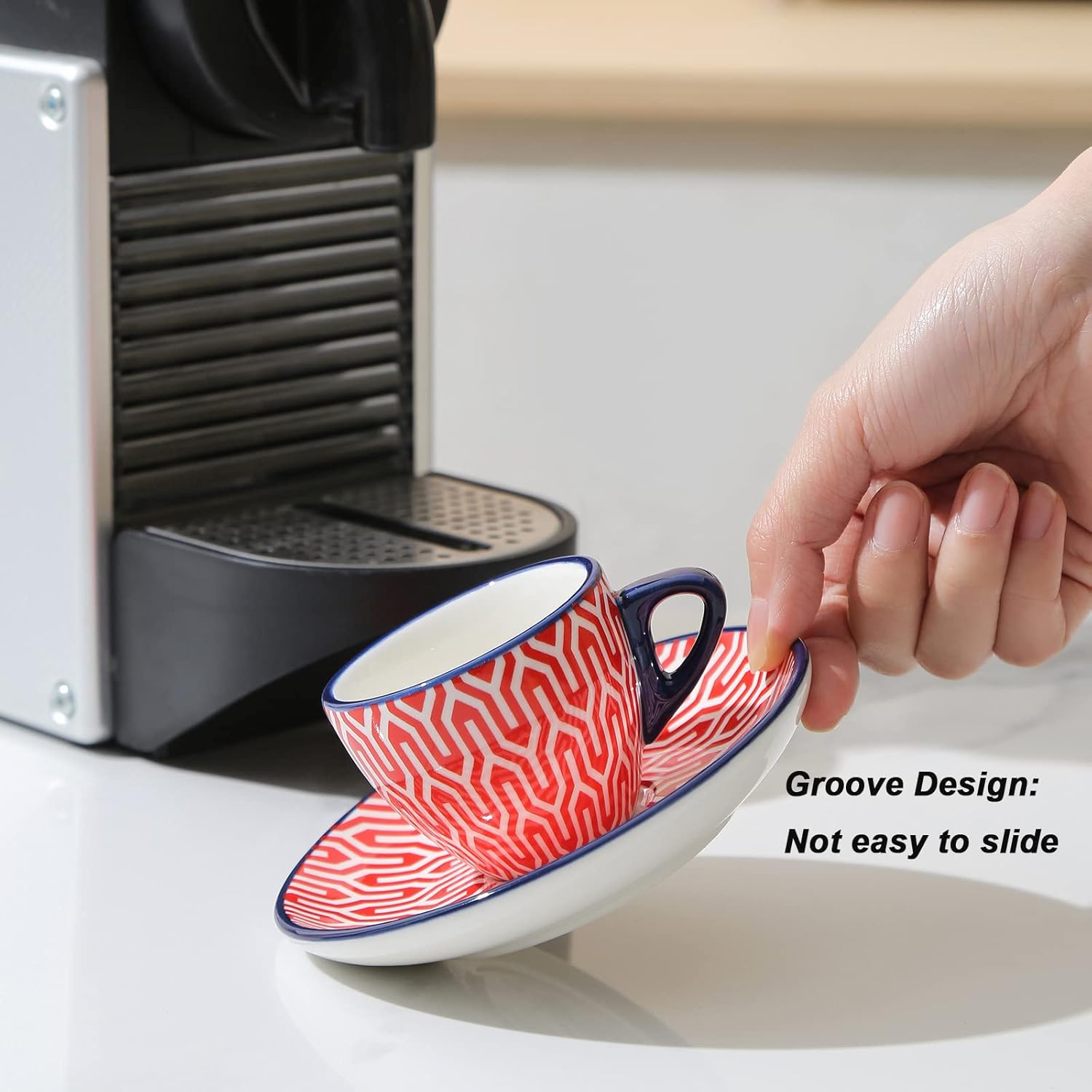 Selamica Ceramic 2 oz Espresso Cups, Small Expresso Coffee Cup Set with Saucers, Porcelain Mini Demitasse Cups for Latte Mocha Tea, Set of 6, Assorted Colors