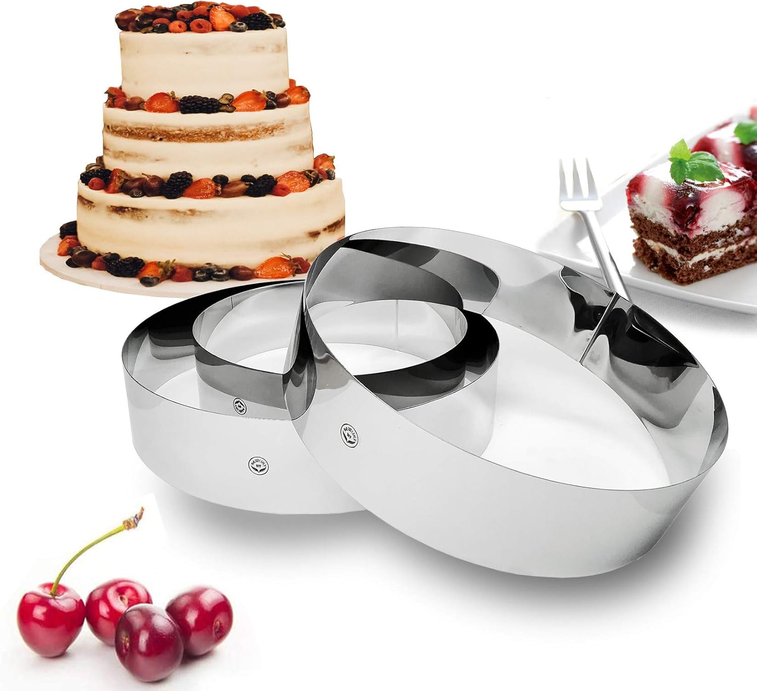 NEWLINE NY Stainless Steel Cake Mousse Rings for creating Round Appetizers, Molded Salads, Cakes, Mousse and Desserts, 3 Round Cake Mousse Flan Rings 8", 9.5" 10.5" Set