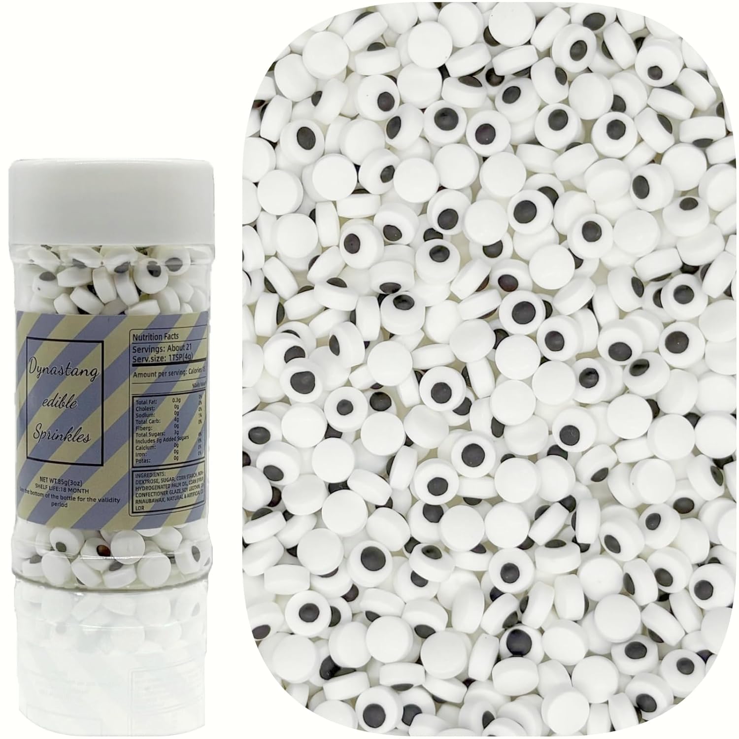 Dynastang 7mm Mini Eyes Sprinkles Halloween Edible Eyes Cake Decoration Cupcake Toppers Cookie Decorating Perfect for Cakes, Cupcakes, Desserts Toppings 3OZ