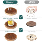 5 Pack Wood Coasters for Drinks, Minacun Absorbent Coaster Set, Drinks Coasters for Coffee Tabletop Protection, Non-Slip, Non-Stick, Suitable for Kinds of Cups Wooden Table Drink, 4.3 Inch Brown