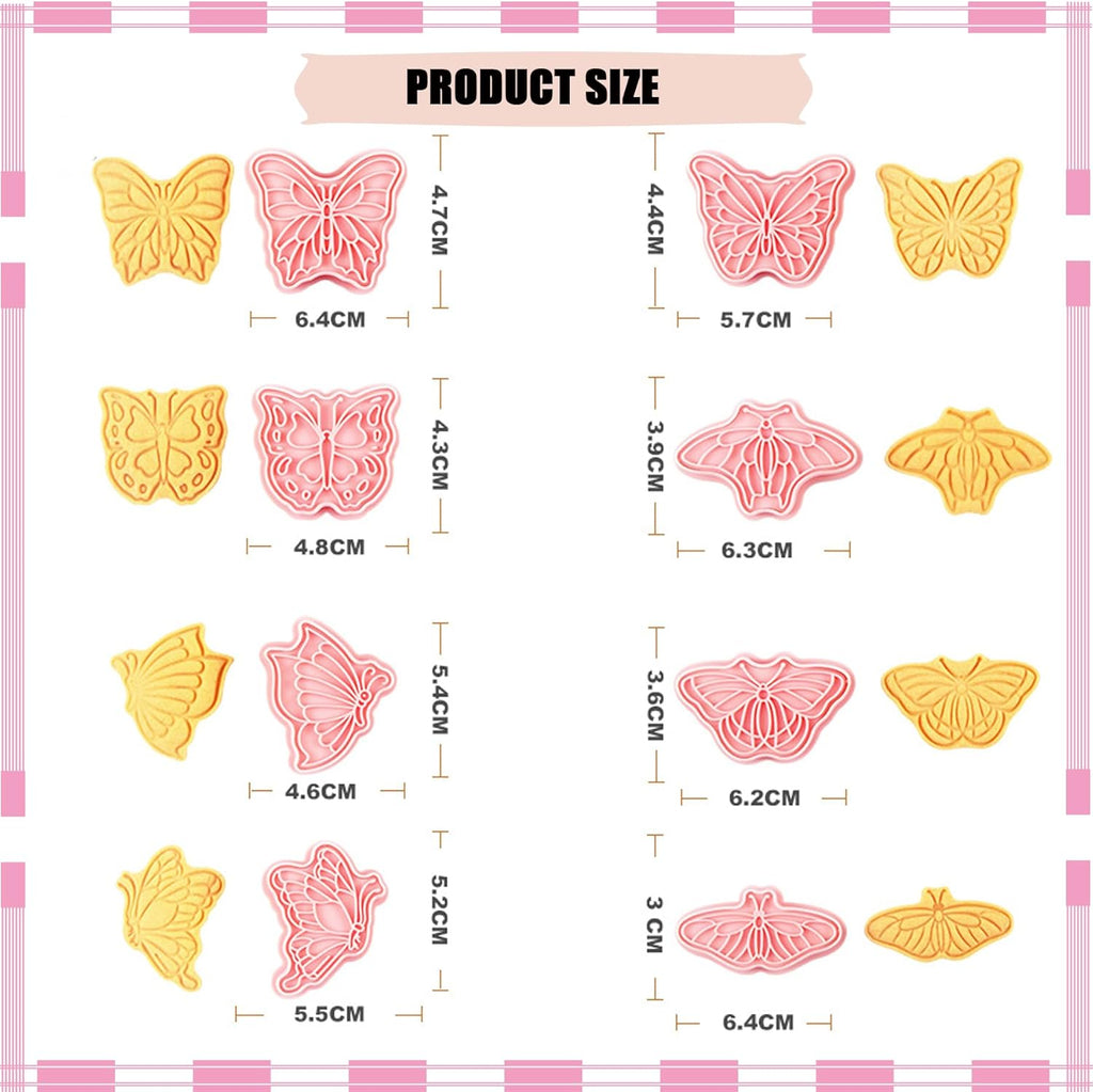 Butterfly Cookie Cutters 8 Pcs Plastic Biscuit Cutter Set 3D Pressable Cake Baking Fondant Embosser Stamps for Party Decoration Pastry Tools (F8)