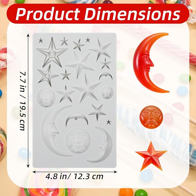 Sun Face Moon Stars Polymer Clay Molds, Silicone Fondant Mold Cake Decorating Tools, Candy Mould for Chocolate Gumpaste Sugarcraft DIY Resin Crafts