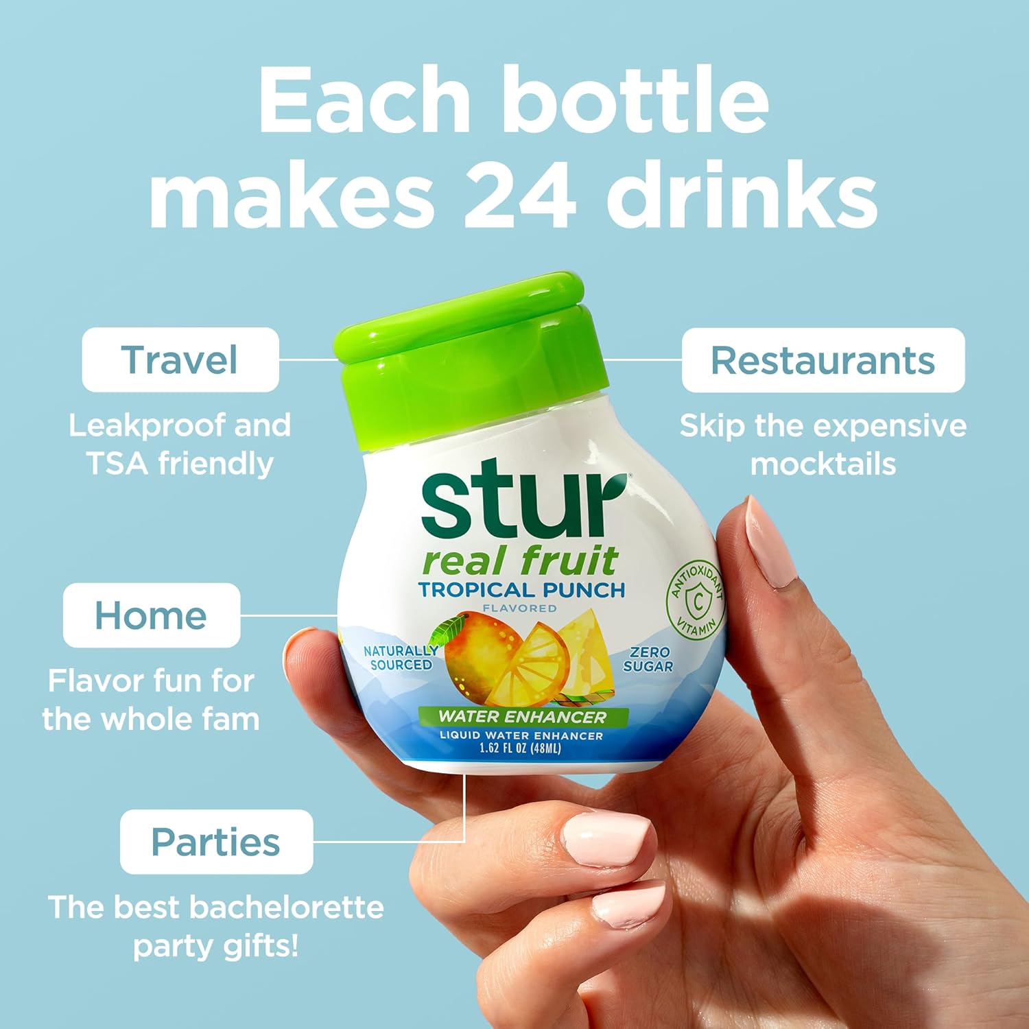 Stur Liquid Water Enhancer | Tropical Punch | Naturally Sweetened | High in Vitamin C & Antioxidants | Sugar Free | Zero Calories | Keto | Vegan | 5 Bottles, Makes 120 Drinks