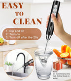 YUSWKO Milk Frother Handheld for Coffee with Stand, Rechargeable Drink Mixer with 3 Heads 3 Speeds Electric Coffee Frother Whisk, Gift for Many Occasions and Festival