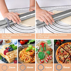Rolling Pin and Silicone Pastry Mat Set, Adjustable Stainless Steel Dough Roller Pin with Silicone Brush for Pizza, Pie, Cookie, Pasta and Bread (Grey, 16.1 '')