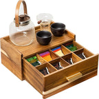 Acacia Wood Tea Bag Organizer, Tea Organizers and Storage Box, Tea Caddy for Tea Bags Storage Drawer, Teabag Holder Container Boxes for Countertop, Tea Station Chest Display Wooden, Organizador De Te