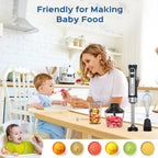 Immersion Blender Handheld 8 in 1 Hand Blender, Electric Blender Max 1000W Immersion Blender with 21 Speed & Turbo Mode, 21 Speed & Turbo Mode, Beaker Chopper Milk Frother Frother Grinder