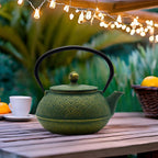 900ml Cast Iron Tea Kettle,SECHUDO Teapot Coated with Enameled Interior for Loose Leaf, Small Cast Iron Teapot with Strainer for Stovetop Safe, Green Iron Kettle(30.4oz)