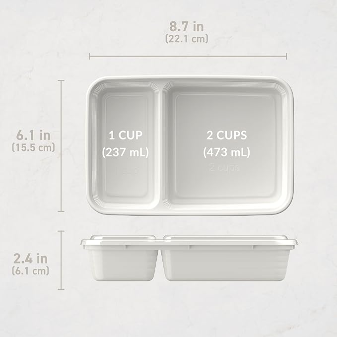 Bentgo Prep - 20-Piece 2-Compartment Reusable Meal Prep Containers with Lids, PFAS & BPA Free Materials, Durable, Microwave, Freezer, & Dishwasher Safe To Go Food Storage (Whisper Gray)