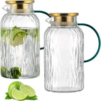 2 PACK Glass Pitcher with Lid and Spout, 68 oz/2 Liter Water Pitcher for Fridge, Clear Borosilicate Glass Water Carafe for Cold Brew, Coffee, Lemonade, Iced SunTea,Milk, Heat Resistant