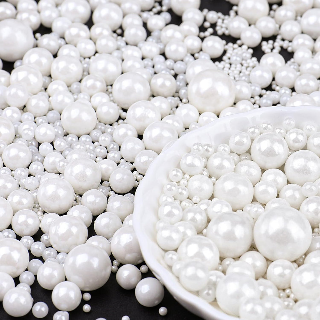White Pearl Sprinkles for Cake Decorating, 6 Sizes Mix 4.6 oz Edible Pearl Sugar Sprinkles for Cupcake Cookies Ice Cream Donuts Baking Topping