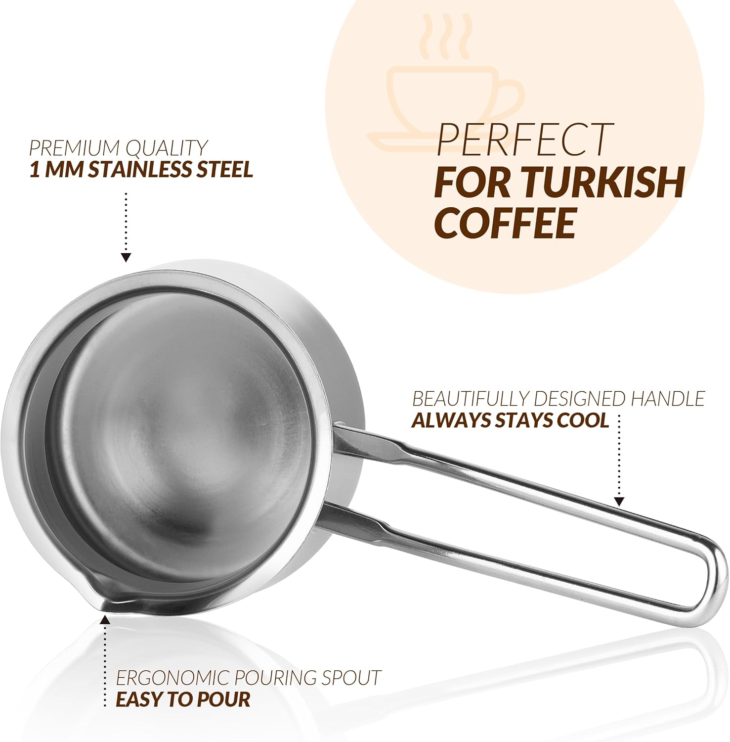Quality Turkish Coffee Pot - Turkish Coffee Maker, Chai Pot, Arabic Coffee Pot, Briki Greek Coffee Pot, Greek Briki, Turkish Coffee Cezve, Turkish Coffee Pot Ibrik (24oz)