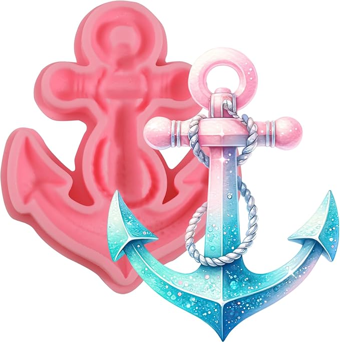 1Pcs Anchor Chocolate Fondant Mold, Food Grade Nautical Anchor Candy Silicone Mold, Suitable for Cupcake Decoration Soft Candy Biscuit Gum Making, Uv Resin Pendant Clay Plaster Modeling