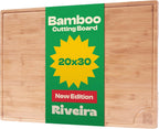 Riveira Brown Bamboo Wood Cutting Board – Gourmet Bamboo Grandeur: 20 x 30 Wooden Cutting Board – Wooden Cutting Boards For Kitchen Decorative – Innovative Juice Grooves Wooden Chopping Board