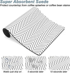 Rnivvi Coffee Mat, 12" x 19" Cute Coffee Bar Mats for Espresso Machine Station Accessories and Organizer, Hide Stain Rubber Backed Absorbent Dish Drying Pad for Kitchen Counter, White Strip