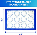 Jenaluca Silicone Baking Mats 2 Pack - Non-Stick Mats with Cookie Measurements Reusable Food Grade Silicone for Cookies, Pastries & Meal Preparation - Non Slip - 16.5 x 11.6