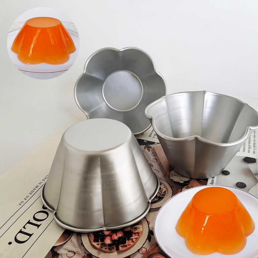 6 Pcs Fluted Pudding Pan, Aluminum Egg Tart Mold Baking Tool, Individual Flan Molds, Reusable Miffin Cups for Tartlets, Quiches, Popover, Jello, Cakes