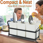 Cutlery Holder with Drain Holes, Silverware Caddy for Party Countertop, 3pcs Bins Set Utensil Holders for Spoon and Fork, White