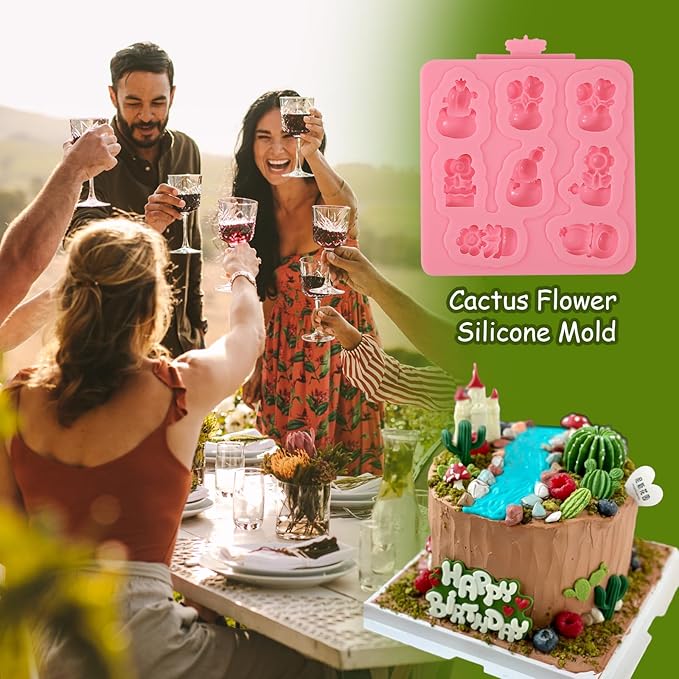 1 Pcs Mini Cactus Silicone Mold, Cartoon Flower Plant Potted Fondant Mold for Cupcake Topping Candy Chocolate Biscuit Chewing Gum Resin Clay Resin Reusable Kitchen Baking Supplies
