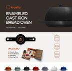 Enameled Cast Iron Dutch Oven for Sourdough Bread Baking | 6 Quart Pot with Lid | 10 Inch Ceramic Enamel Thick Coated Cookware Set with Non Stick Silicone Baking Mat for Cooking | 6 Qt |Black