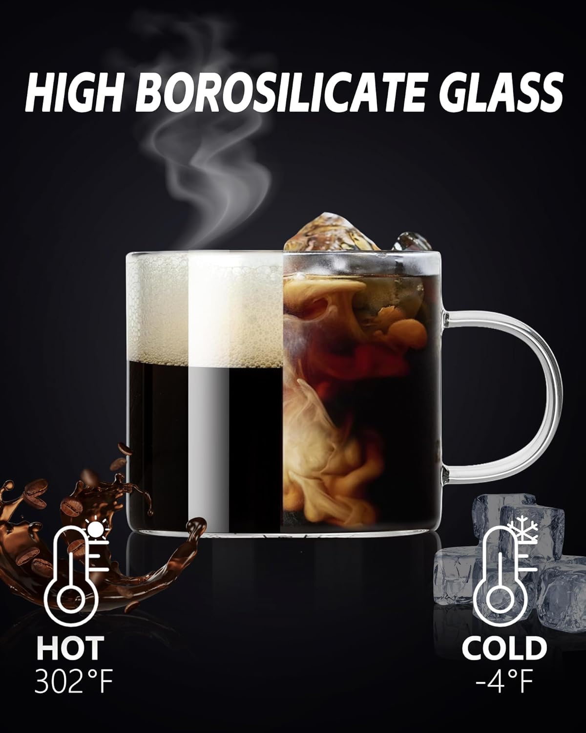 5 OZ Espresso Cups with Handle, Clear Espresso Shot Glass Set of 6, Small Double Espresso Accessories for Espresso Machine Coffee Bar