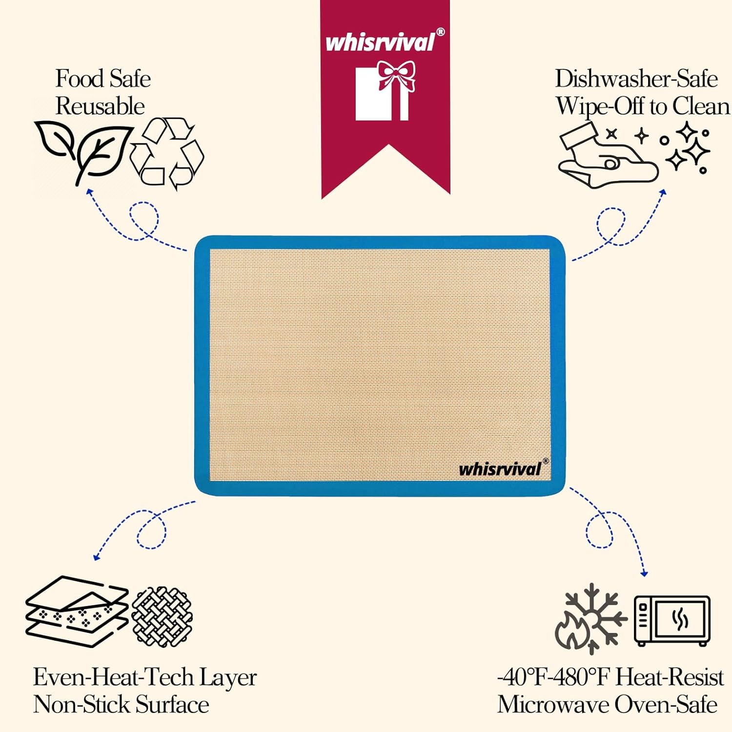 4 Pack Silicone Baking Mat, Non-Stick Silicone Baking Sheet, Food Safe Silicone Mats for Baking, 480℉ Heat Resistant, 2 Half & 2 Quarter (Purple, Blue, Grey)