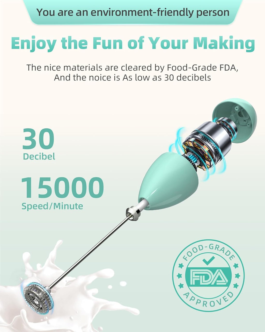 Milk Frother Handheld with Case,USB C Rechargeable Frother Wand for Coffee, Portable Electric Whisk with Stand,Waterproof Hand Drink Mixer Travel for Lattes, Cappuccino, Matcha, Egg (Teal)