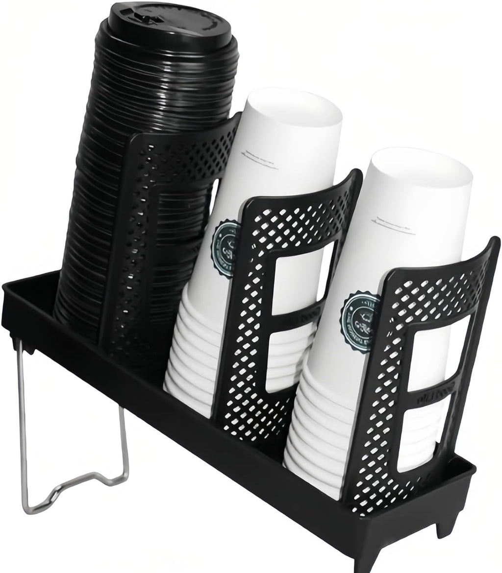 Cup Lid Dispenser and Dispenser Organizer Cup Display Stand,24 oz Plastic Coffee Cup Holder for Countertop,3Slots,Cup Display Stand on Restaurant,Bathroom,Kitchen,Coffee Shop