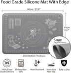 Silicone Baking Mat 24" x 16" Extra Thick Non-stick Pastry Mat with Measurements and Edge Heightening, Food Grade Silicone for Countertop Dough Rolling Making Bread, Cookies, Pizza, Fondant, Pasta