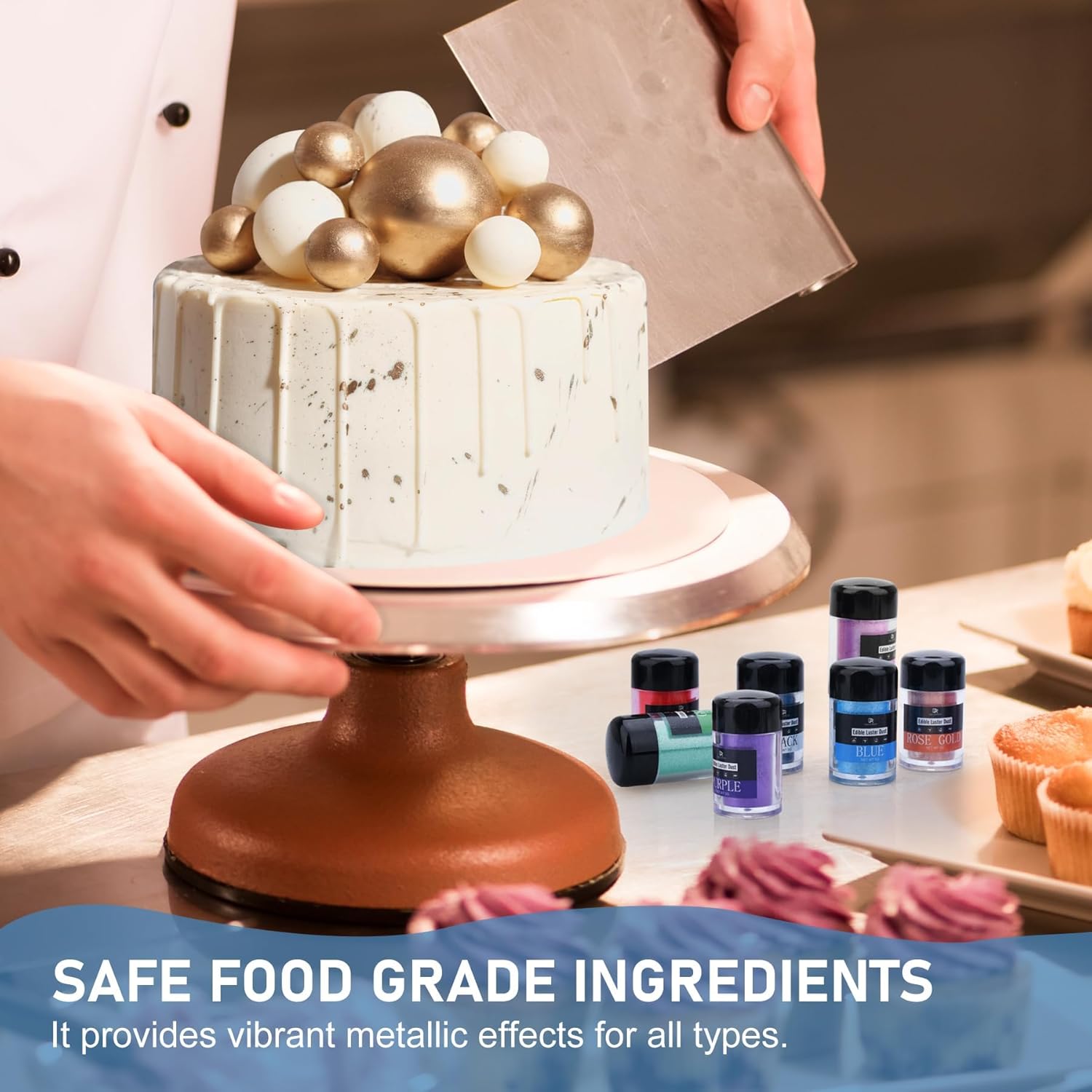 Edible Glitter Set - Luster Dust Edible Set 4 Metallic Colors - Food Grade Coloring Glitter Shimmer Dust Powder for Cocktail, Wine, Cake Decorating, Drinks, Candy, Baking, Cookie, Fondant - 5g Each