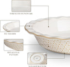 MALACASA Pie Dish for Baking, Stoneware Pie Pan 9 Inch, Embossed Deep Dish Pie Pans, 45 OZ Round Baking Dish Pie Pan, Fluted Dish Pie Plate for Apple Pie, Quiche and Tart, Set of 1, Series LYDIA