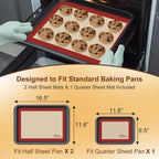 HOTEC Silicone Baking Mats 3 Pack – Non-Stick Reusable Silicone Baking Sheets for Oven – Cookie & Macaron Mats – 2 Half Sheet + 1 Quarter Sheet – BPA-Free, Dishwasher Safe