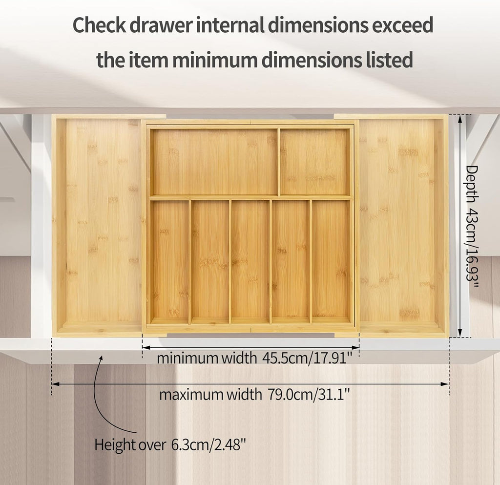 Utoplike Extra Large Kitchen Drawer Organizer, Expandable Bamboo Drawer Holder for Utensils, Silverware, Flatware, 7-9 Slots Cutlery Tray