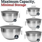 Priority Chef Stainless Steel Mixing Bowls with Lids Set, 3 Grater Attachments, Airtight Lids, Non-Slip Silicone Base Mixing Bowl Set, Large Prep Metal Mixing Bowls for Kitchen, Grey