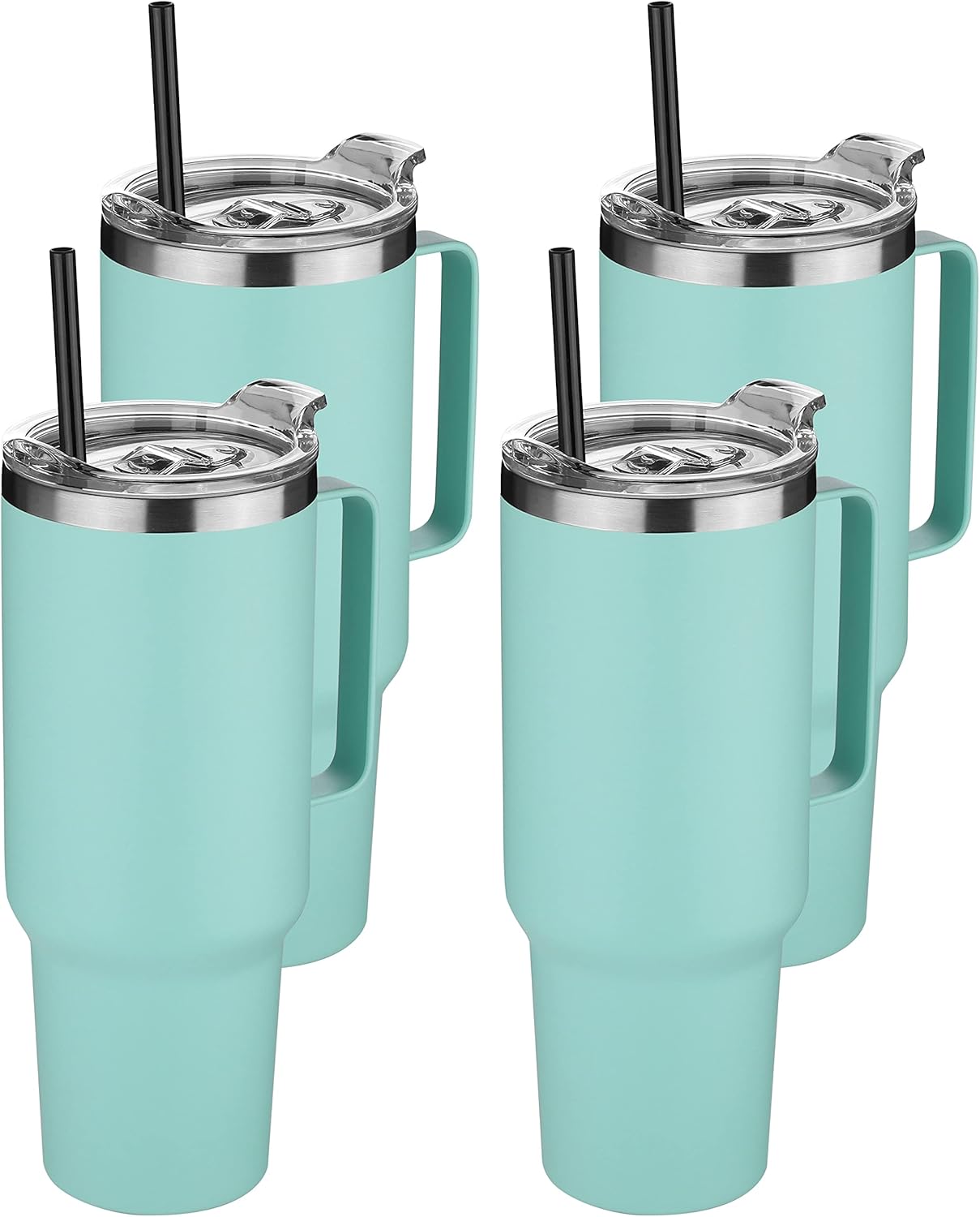 HASLE OUTFITTERS 40 oz Stainless Steel Tumbler with Handle, Vacuum Insulated Tumblers Bulk, Reusable Double Wall Travel Coffee Mug, Durable Powder Coated Water Bottles(Mint Green, 4)