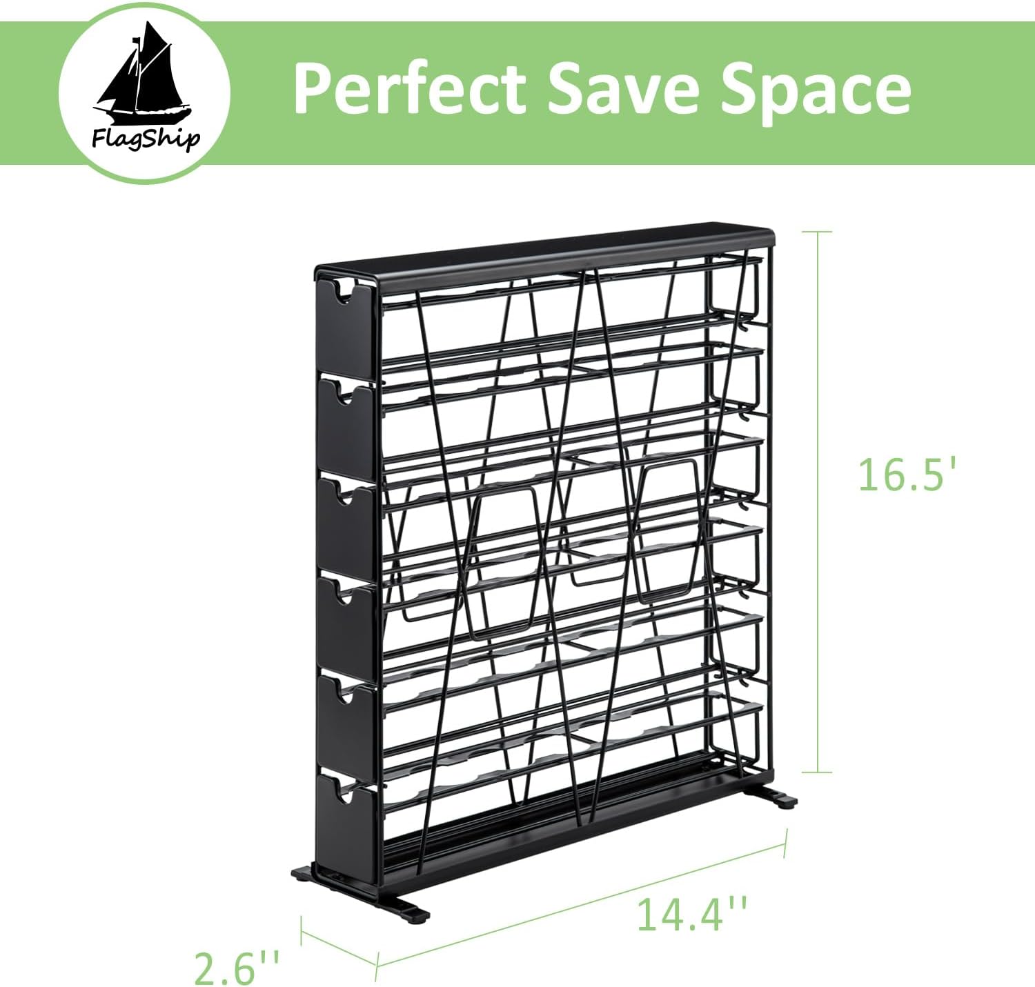 FlagShip 6-Tier Coffee Pod Holder for K Cup - 42 Capsule Max Capacity Metal Rack, Ultra-Efficient Corner Storage Space Saving Design