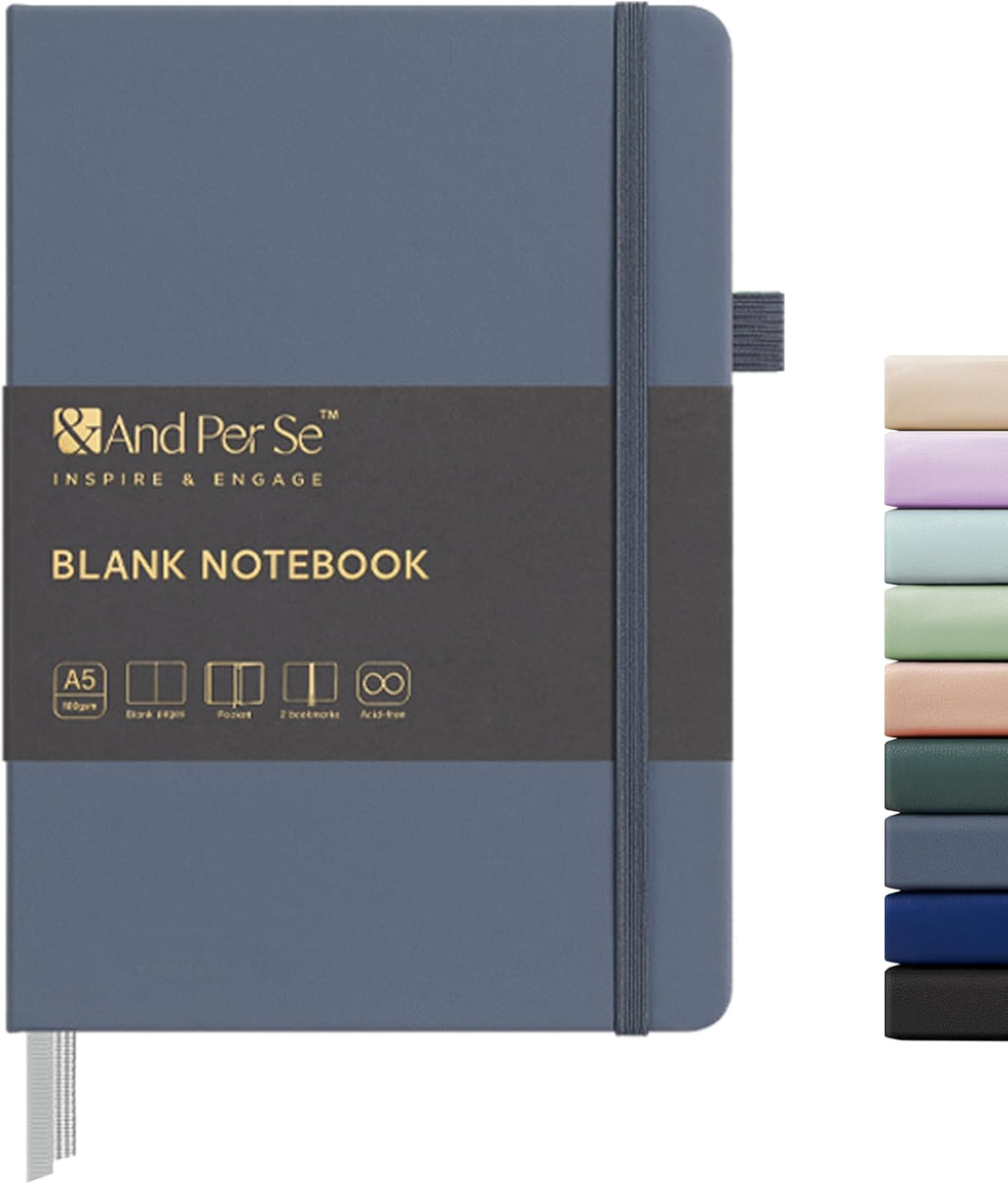 &And Per Se Blank Journal Notebook, 160 Pages, 5.7 x 8 inches College Ruled Thick Paper Notebook Journals for Writing, Hardcover Notebook(1 Pack, dark blue)