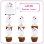 Whaline 48Pcs Halloween Cupcake Toppers Pink Bow Ghost Cupcake Picks Cute Ghost Cake Decorations for Halloween Birthday Party Supplies
