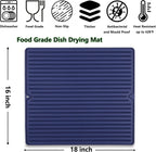 Dish Drying Mat, 16" x 18" Silicone Drying Mat for Kitchen Counter, Large & Thicker Silicone Dish Drying Pad with Raised Edges for Countertop, Multi-Purpose & Heat Resistant