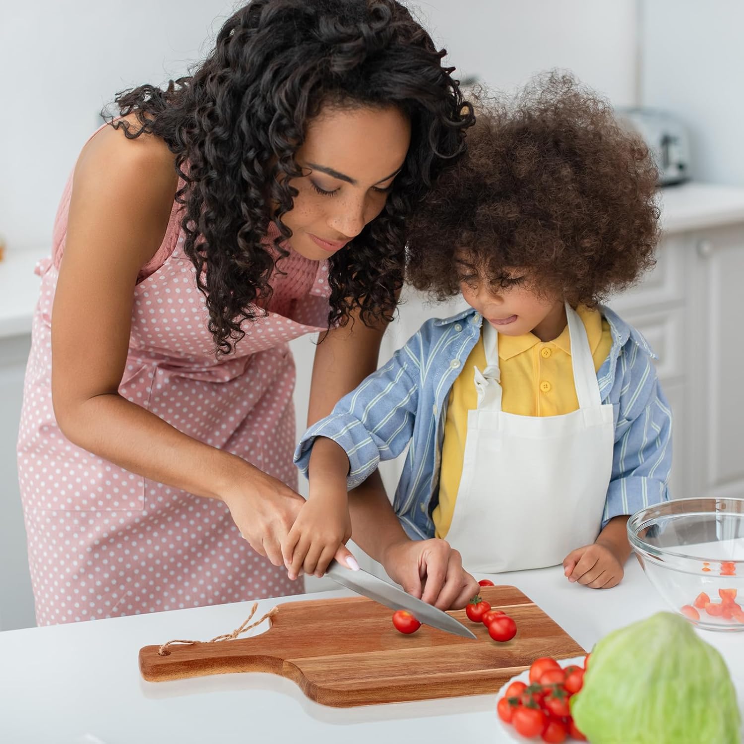Tanlade 16 Pcs Acacia Wood Cutting Board with Handle Chopping Boards Decorative Charcuterie Platter Pizza Bread Cheese Fruit Serving Tray for Kitchen Counter Table Christmas Decorate(14 x 8 Inch)