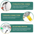 0-300psi Stainless Steel 1/4" NPT 2.5" Dial, Glycerin Liquid Filled Pressure Gauge Lower Mount Designed for Pressure Testing of Water, Oil and Air (with Range Mark Pointer)