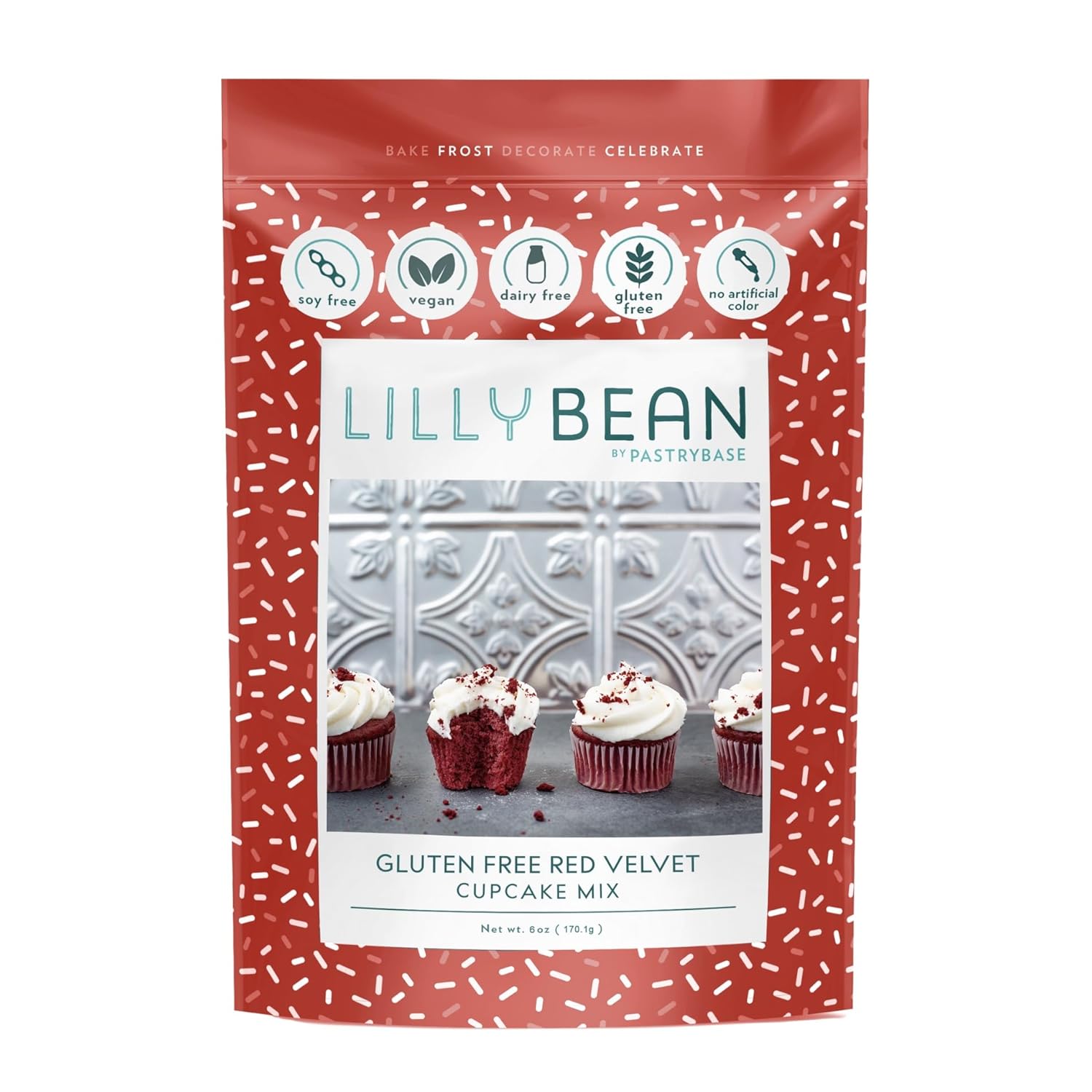 LillyBean Gluten Free Moist Red Velvet Cake and Cupcake Mix with No Artificial Colors - Dairy and Soy Free, Vegan - Makes Delicious Desserts - Cakes, Donuts, Cake Pops - 12 oz