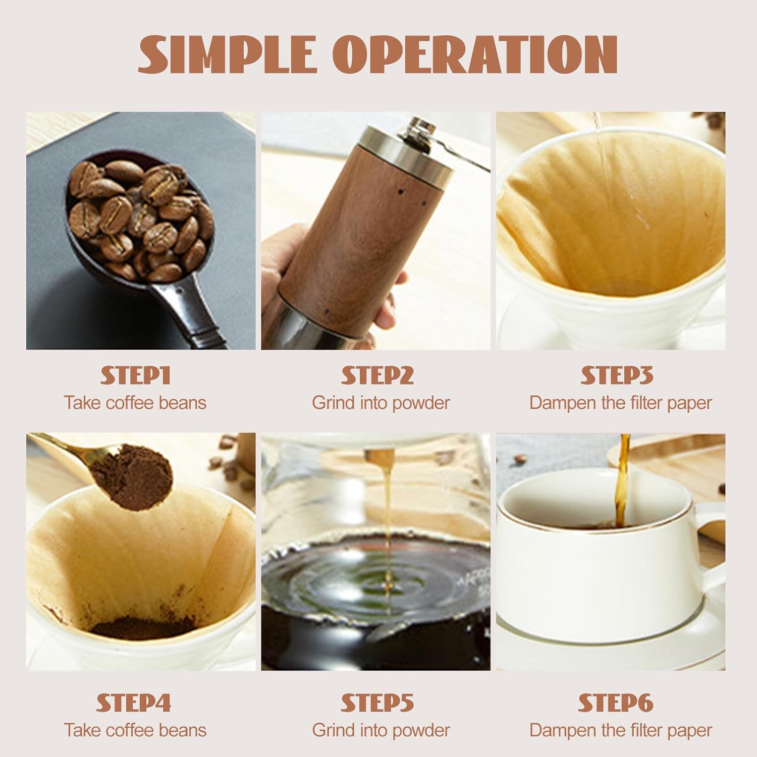 Ceramic Coffee Dripper Filter 02-4Cup Pour Over Coffee Dripper, 60 Angle Cone Ceramic Hand Brew Coffee Cup Retro Filter Set Reusable Portable Coffee Maker (Bronze)