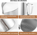 Milk Frother Pitcher 20 OZ，Espresso Milk Frothing Pitcher, Milk Steamer Cup Steaming Pitcher, Stainless Steel Coffee Froth Cup with Latte Art Pen for Coffee Cappuccino (Silver)